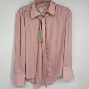 Joie Blouse Women’s Large Pink Blush Secretary Bow Feminine Silky Romantic